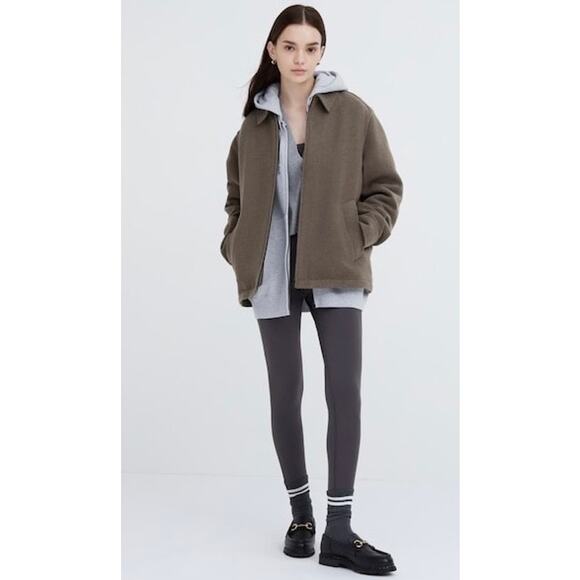 Uniqlo Single Collar Short Zip Jacket Unisex XS Minimalist Peacoat Bomber Coat - Picture 3 of 11